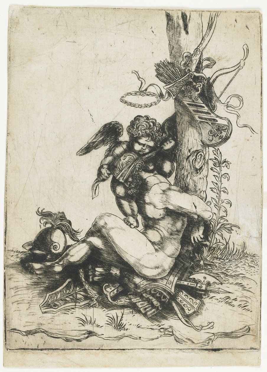 Amorin sitoma Mars, n. 1515-1520 (kuivapiste) tekijältä Master of 1515