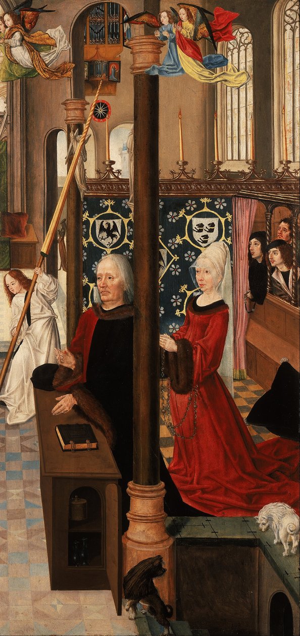 Kolmiosainen kohtauksia Kristuksen intohimosta (oikeanpuoleinen kääntöpuoli) Kaksi polvillaan luovuttajaa tekijältä Master of Aachen the Altarpiece