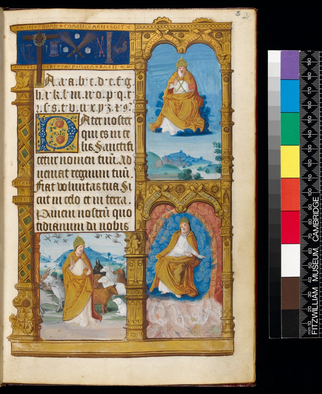 Ms 159, Fol 3r Life of Saint Claudius of Besancon, teoksesta The Primer of Claude of France (muste ja kultamuste pergamentilla) tekijältä Master of Antoine de Roche