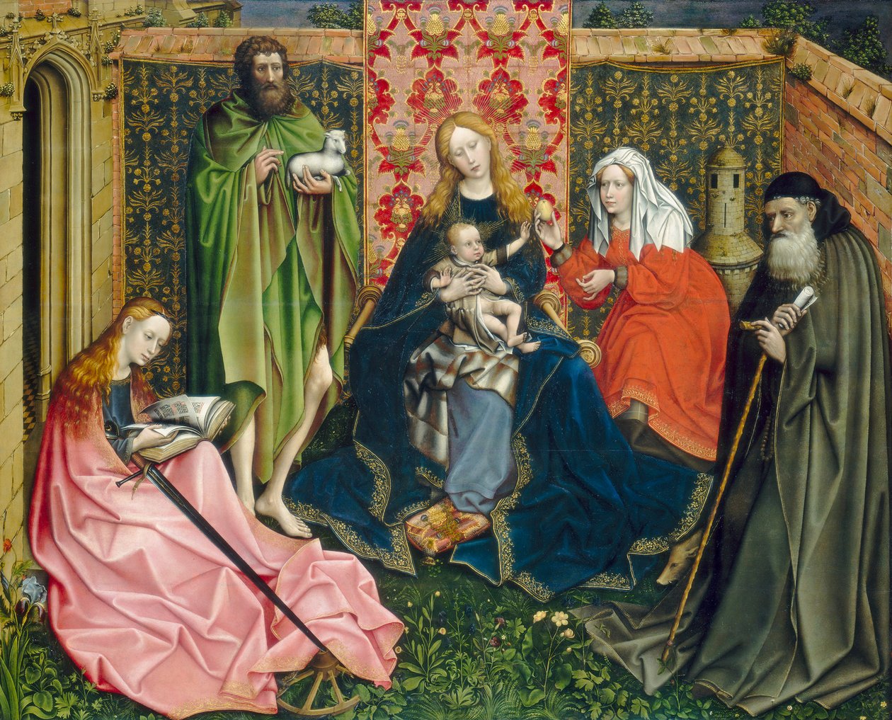 Madonna ja lapsi pyhimysten kanssa suljetussa puutarhassa, n. 1440- 60 tekijältä Master of Flémalle