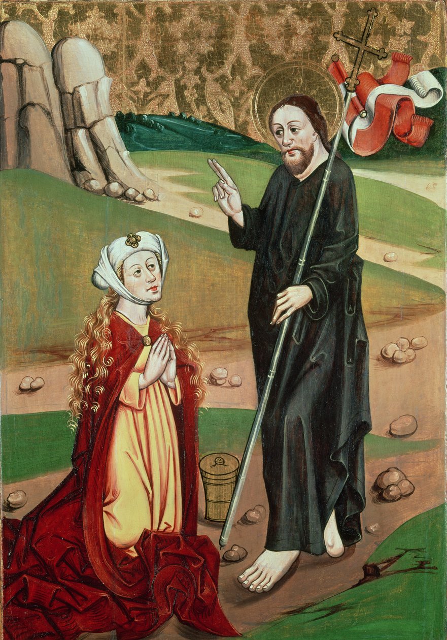 Kristus ilmestyy Maria Magdalenalle (tempera paneelissa) tekijältä Master of Janosret