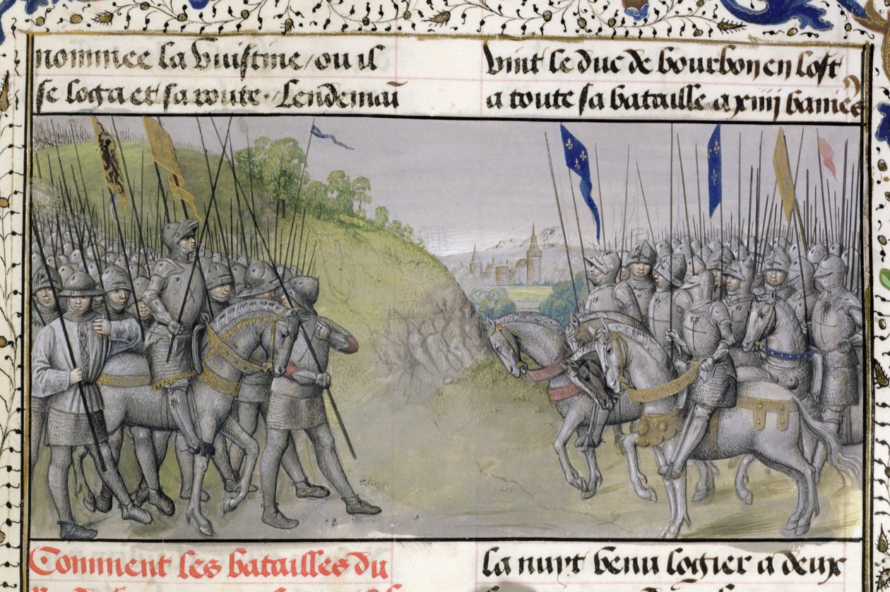 Ms 659 f.204 r. Ranskan armeija voitti flaamilaiset Casselissa 1328, 1477 tekijältä Master of Mary of Burgundy