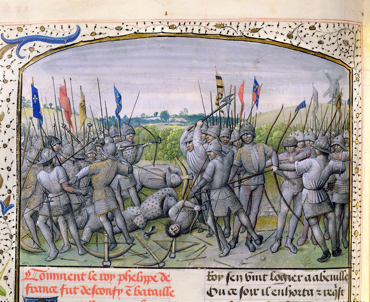 Ms 659 f.255 r. Crecyn taistelu vuosina 1346, 1477 tekijältä Master of Mary of Burgundy