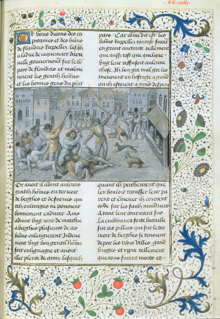 Ms 659 fol.226r Artevelden perhe. Katutapit Gentissä, 1477 tekijältä Master of Mary of Burgundy