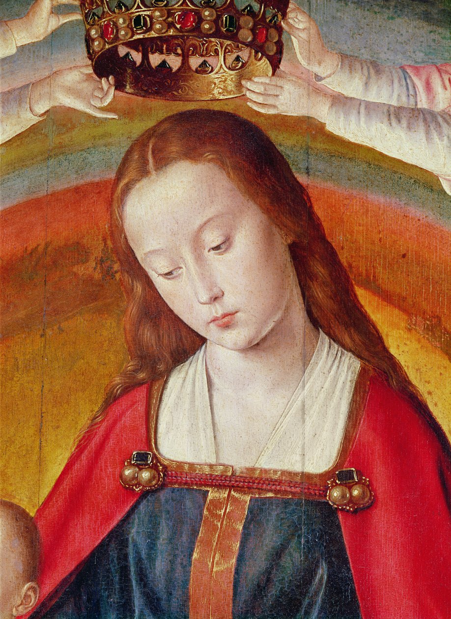 Neitsyt Maria kruununeen, yksityiskohta Neitsyen kruunauksesta, keskipaneeli Bourbon-alttaritaulusta, n. 1498 (yksityiskohta 57630) tekijältä Master of Moulins