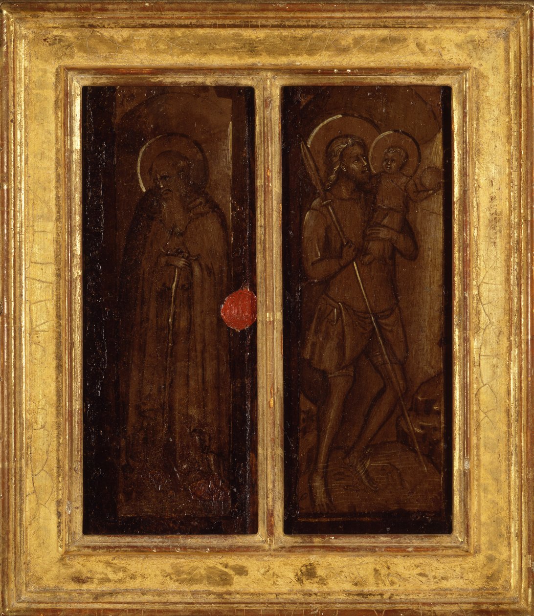 Pyhien Jaakobin, Anthony Abbotin, Franciscuksen ja Ansanuksen takaosa, n. 1385-1390 (tempera paneelissa) tekijältä Master of Panzano