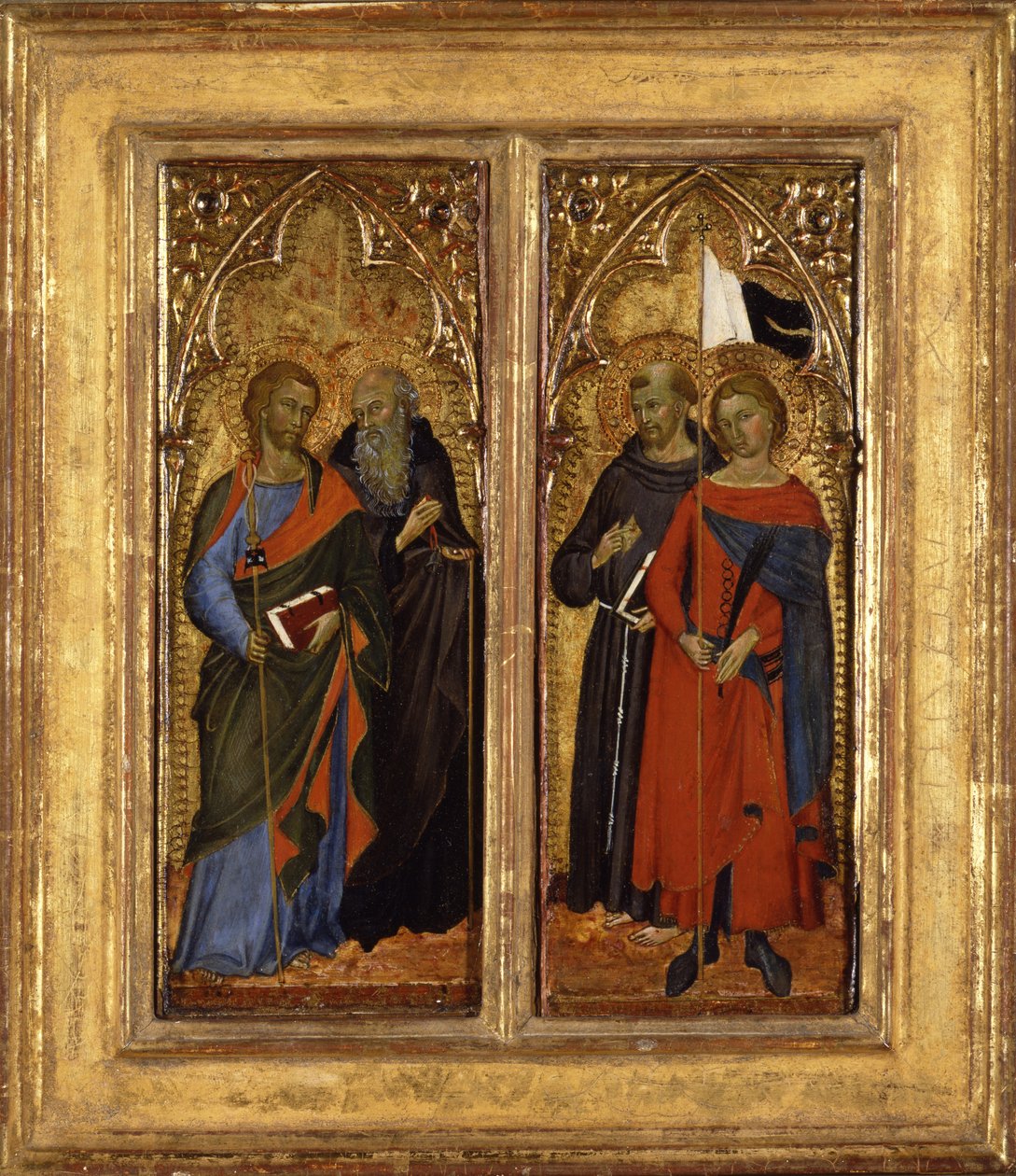 Saints James, Anthony Abbot, Francis ja Ansanus, n. 1385-1390 (tempera paneelissa) tekijältä Master of Panzano
