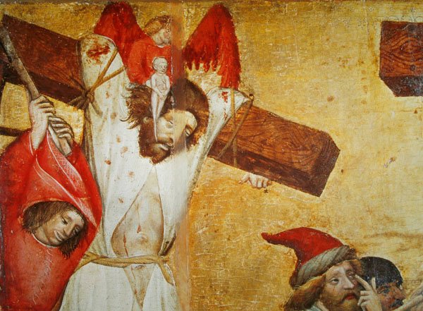 Ristiinnaulitseminen, n. 1420 (yksityiskohta) (tempera puulla) tekijältä Master of Raigern
