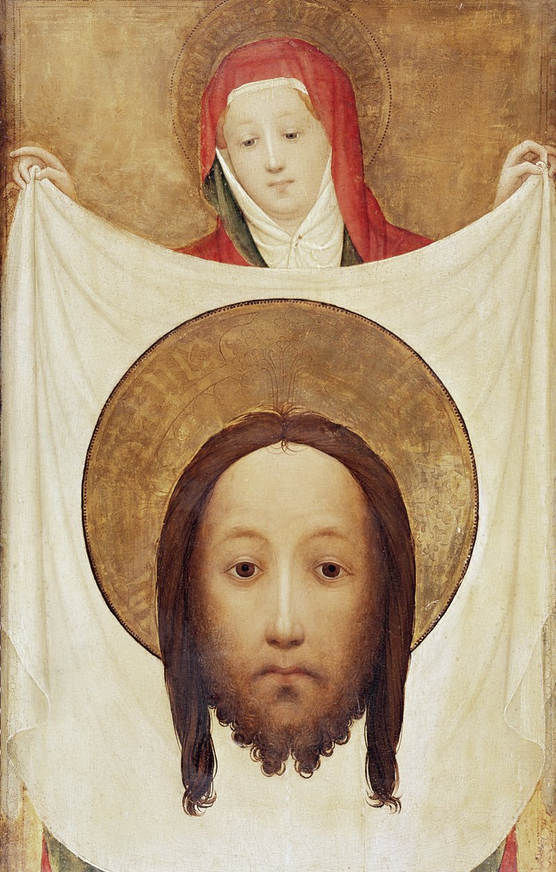 Saint Veronica ja sudarium, n. 1420 (öljy pähkinäpuulla) tekijältä Master of Saint Veronica