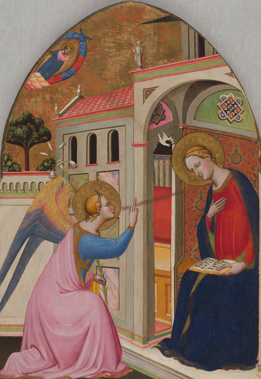 The Annunciation, n. 1390-1395 (tempera ja kultalehti paneelissa) tekijältä Master of St. Verdiana