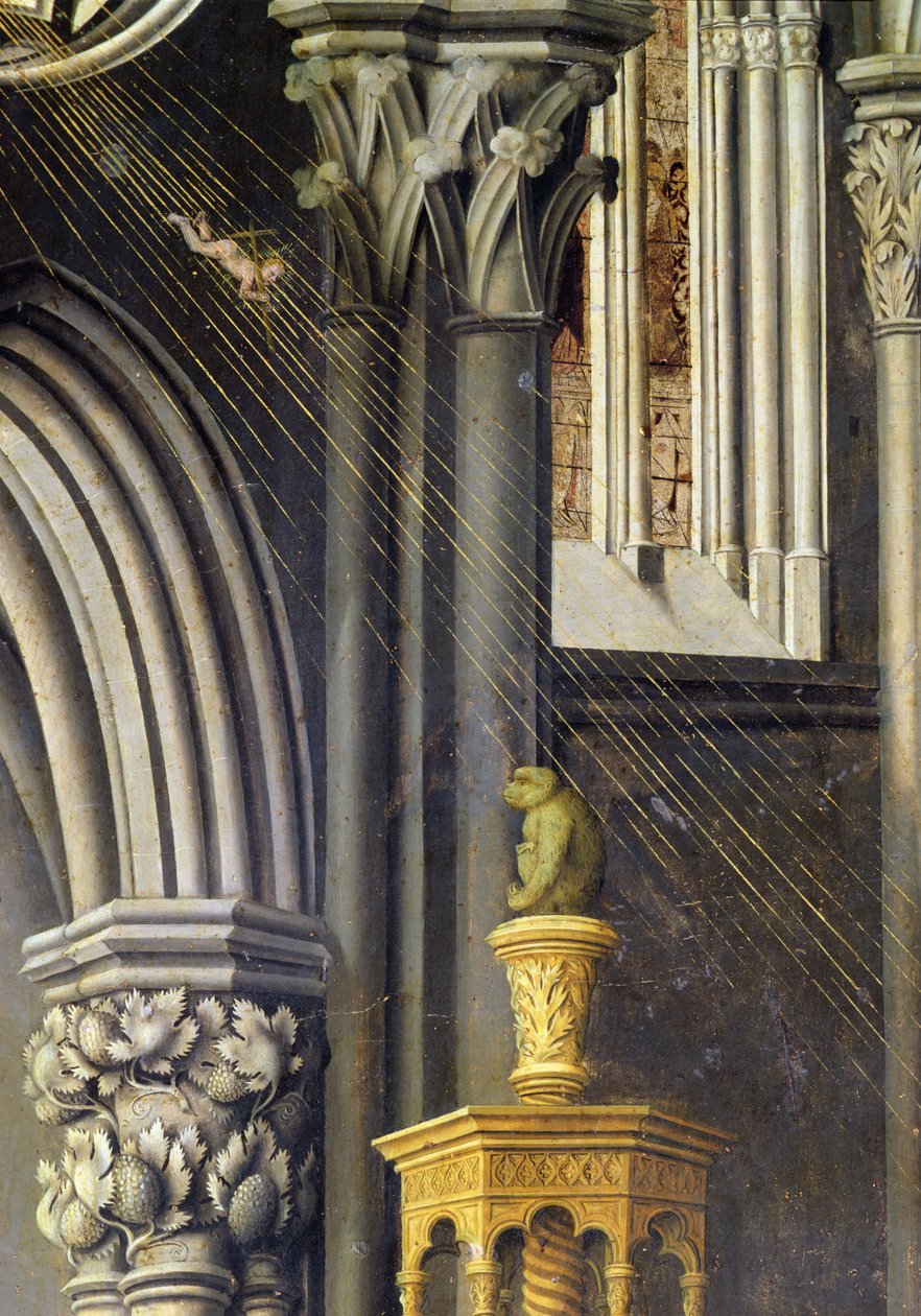 Jeesus-lapsi putoaa Isän Jumalalta taivaassa valonsäteessä. n.1445 tekijältä Master of the Aix Annunciation