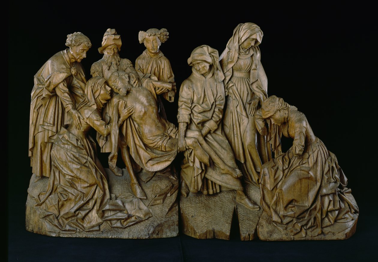 The Lamentation, 1460 (tammi, jossa on jälkiä polykromiasta) tekijältä Master of the Arenberg Lamentation Master of the Arenberg Lamentation