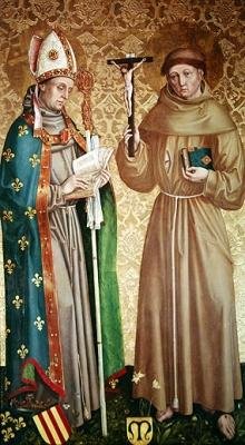 St. Louis of Toulouse ja St. Francis of Assisi, vasen paneeli korkealta alttarin retablista, 1480 tekijältä Master of the Carnation
