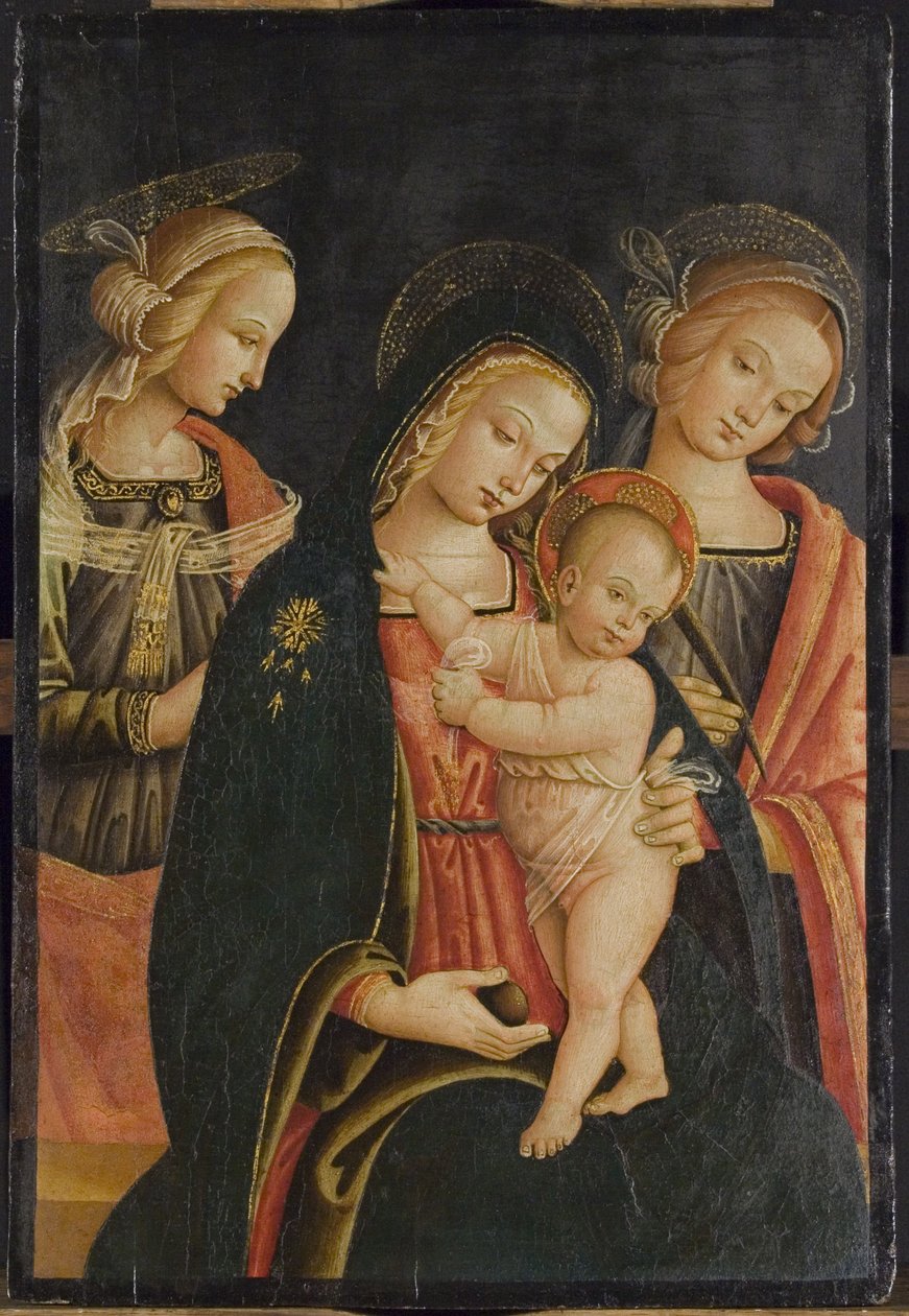 Madonna ja lapsi kahden naispuolisen pyhän kanssa, n. 1500 tekijältä Master of the Cortona Tondo