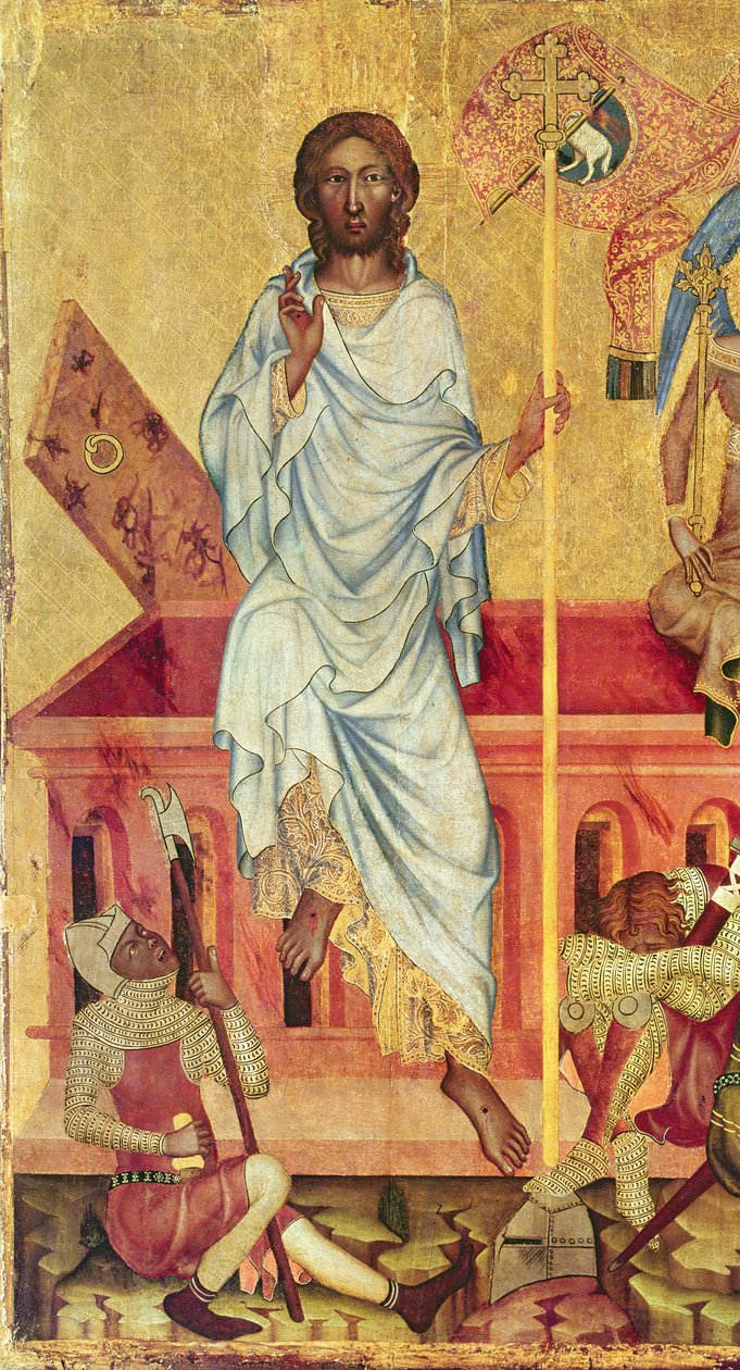 Kristuksen ylösnousemus, noin 1350 (tempera paneelille) (yksityiskohta kuvasta 156876) tekijältä Master of the Cycle of Vyssi Brod