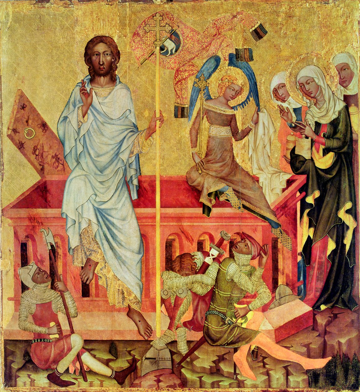 Kristuksen ylösnousemus, n. 1350 (tempera taulussa) tekijältä Master of the Cycle of Vyssi Brod