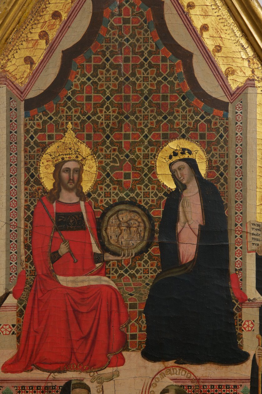 Yksityiskohta Neitsyt, Kristus ja 17 pyhän tempera paneelissa tekijältä Master of the Dominican Effigies