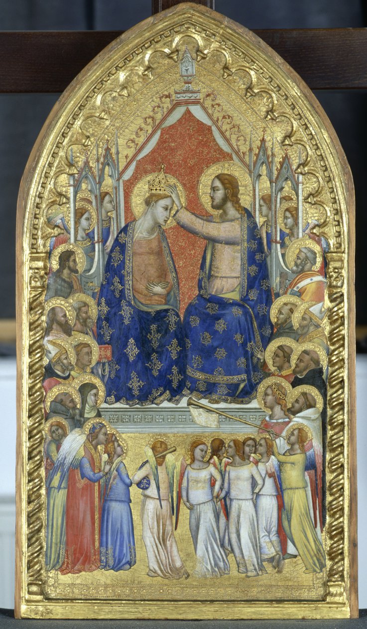 Neitsyen kruunaus enkelien ja pyhimysten kanssa, n. 1360 (tempera poppelipuulla) tekijältä Master of the Fabriano Altarpiece attr. to Master of the Fabriano Altarpiece attr. to