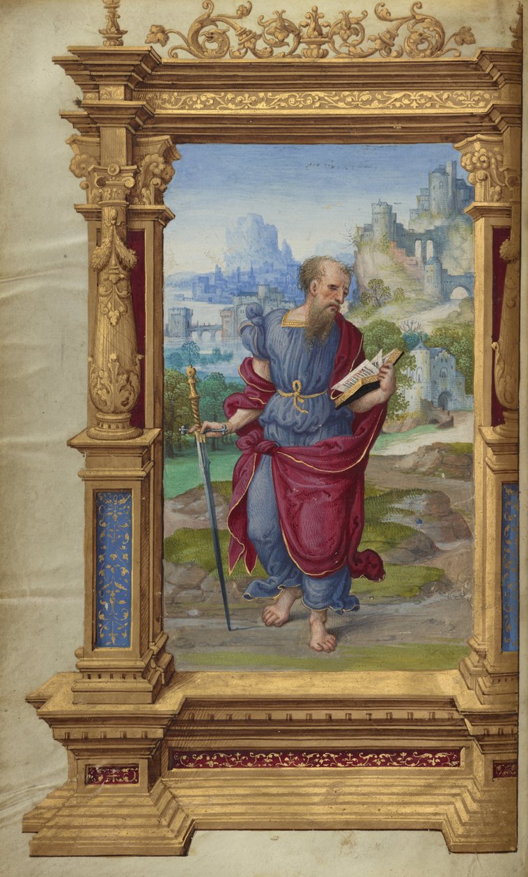 Pyhä Paavali Gettyn kirjeistä, n. 1528-30 (temperavärit ja kultamaali pergamentille). tekijältä Master of the Getty Epistles