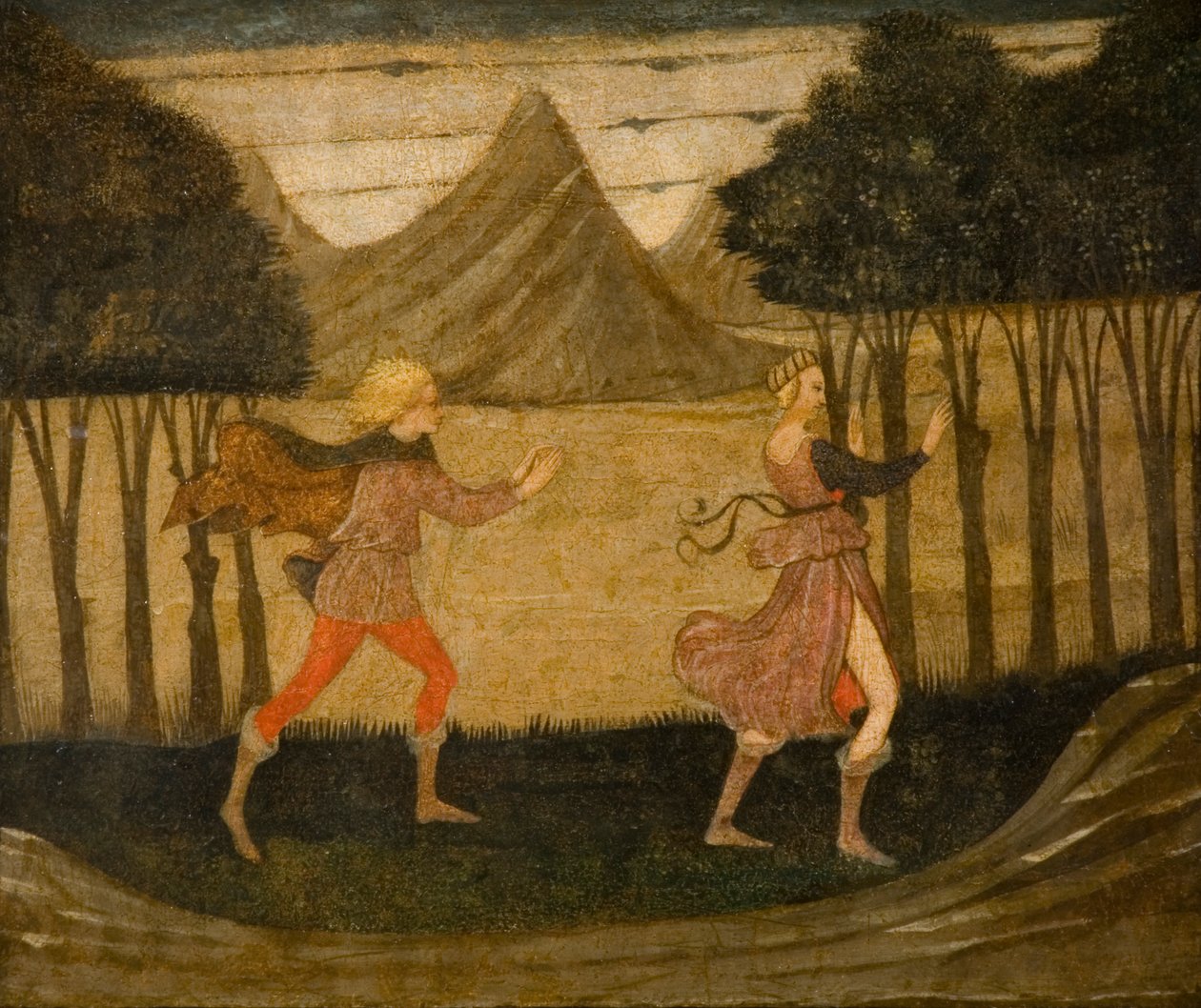 Apollon jahtaama Daphne (tempera paneelissa) (katso myös 90393) tekijältä Master of the Judgement of Paris