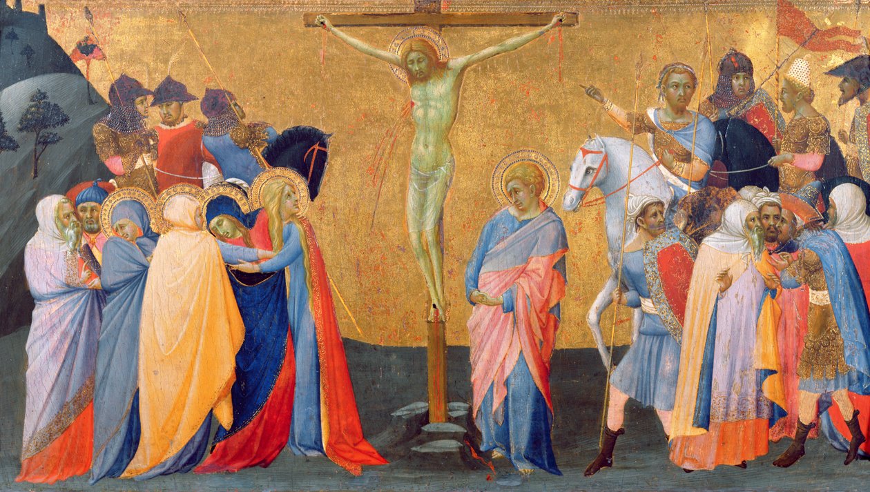 Ang Pagpapako sa Krus, mula sa isang predella panel (tempera sa panel)finn tekijältä Master of the Madonna of San Pietro of Ovila