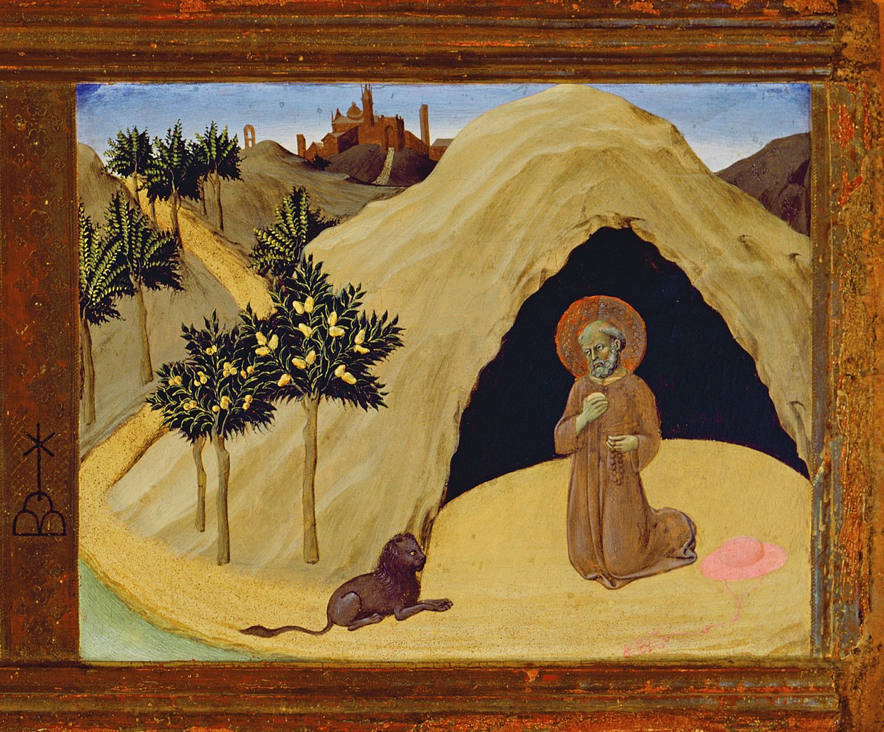 Pyhä Hieronymus leijonan kanssa, 1436 tempera paneelin 741548 yksityiskohdassa tekijältä Master of the Osservanza