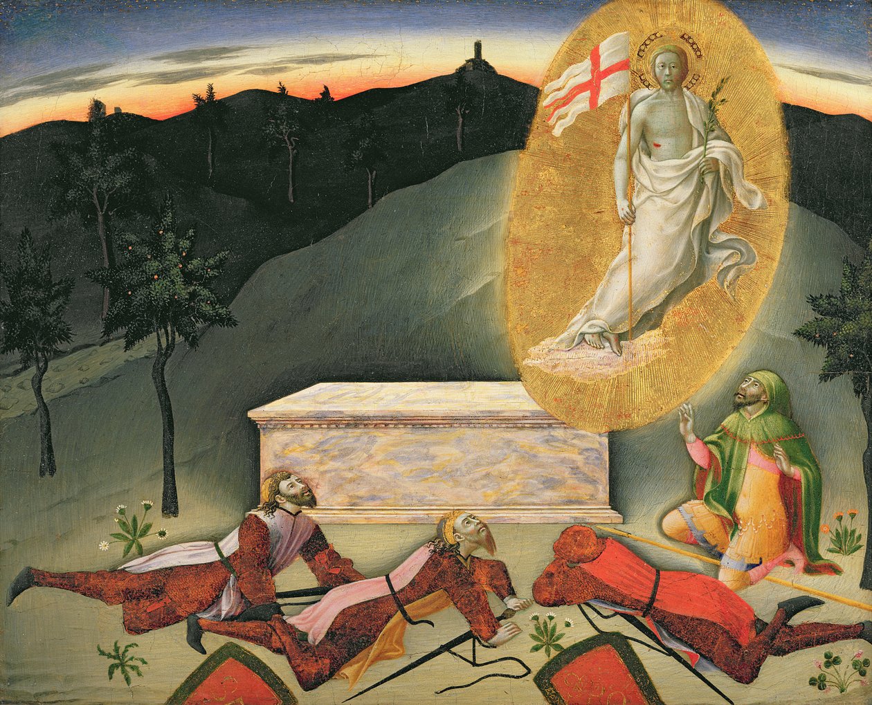 Ylösnousemus, 1400-luku (tempera taulussa) tekijältä Master of the Osservanza