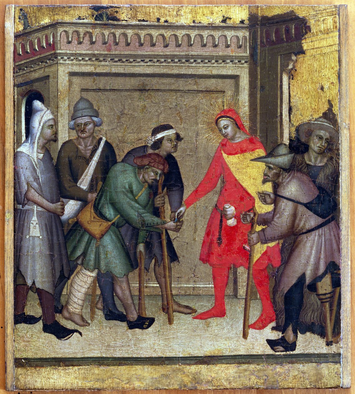 The Charity of St. Anthony Abbot (tempera paneelissa) tekijältä Master of the Rinuccini Chapel