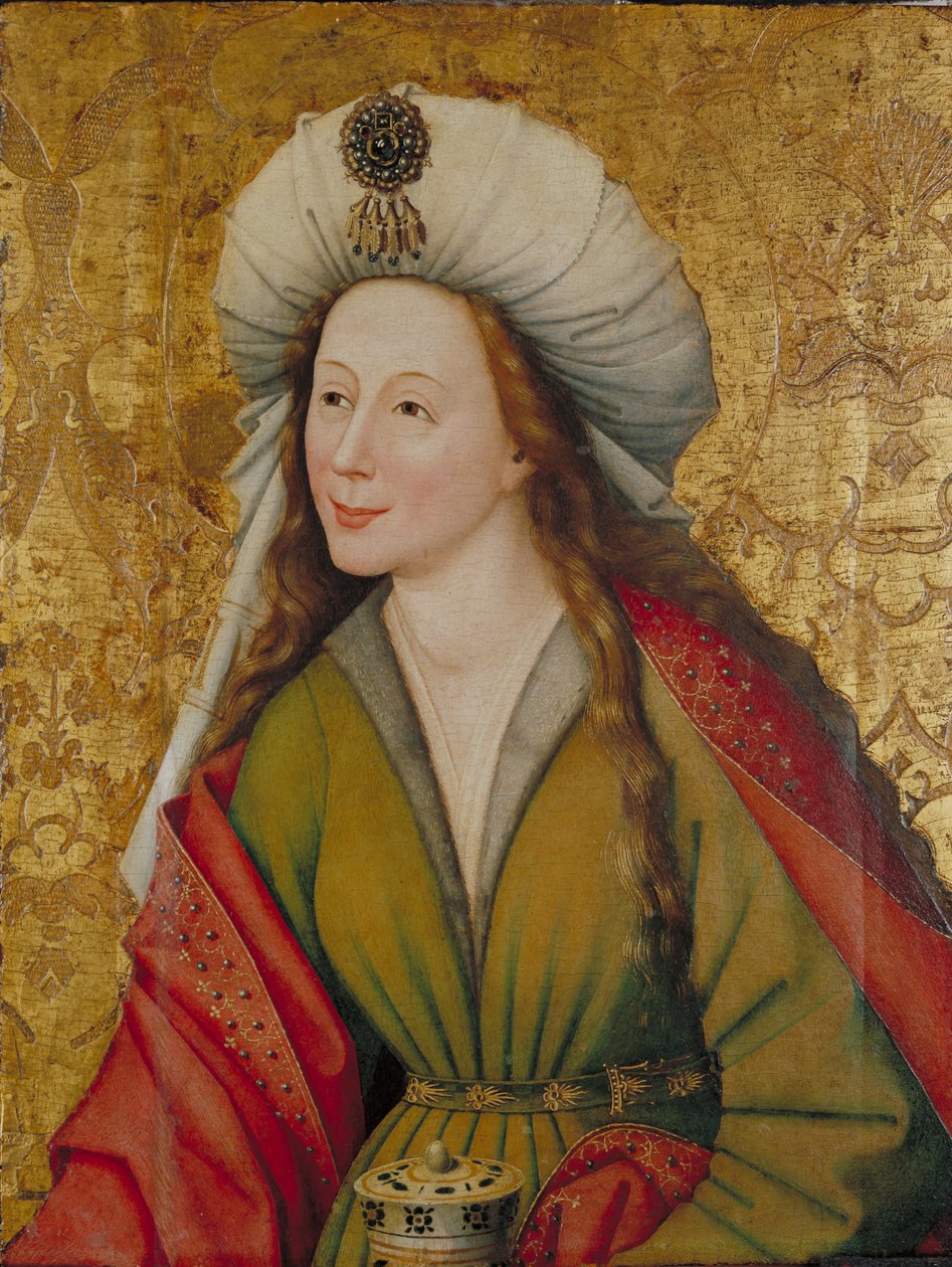 Pyhä Maria Magdaleena, noin 1450 (öljy pellavalle kiinnitettynä paneeliin). tekijältä Master of the Sterzing Altarpiece