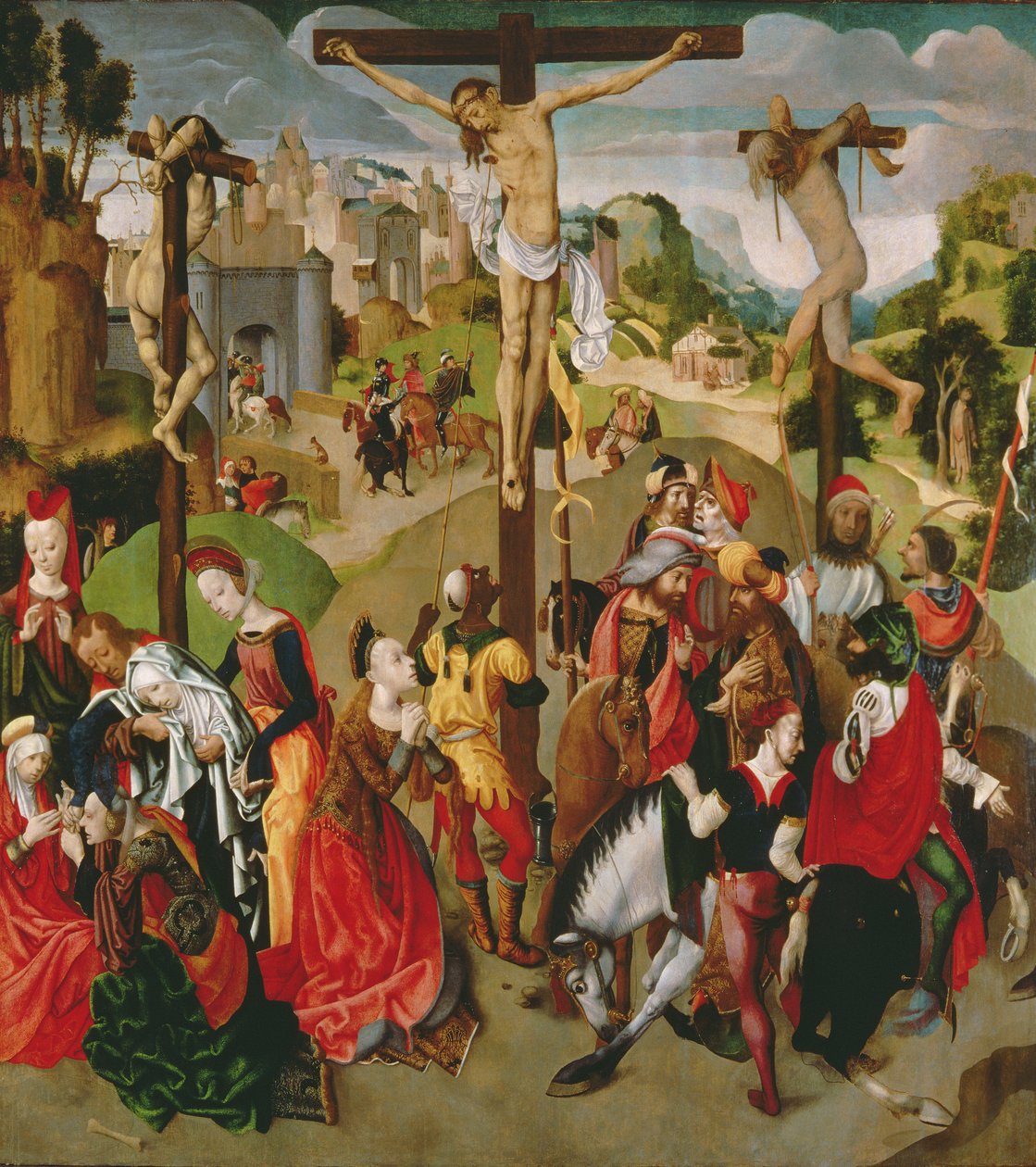 Ristiinnaulitsemisen triptyykin keskipaneeli, 1490-luku tekijältä Master of the Virgo Inter Virgines
