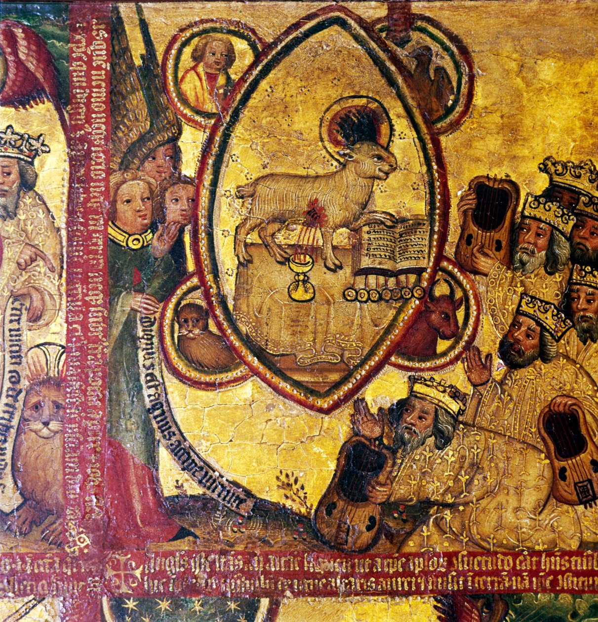 Vanhinten palvoma Seitsemän sinetin kirjaa pitelevä Karitsa 1300-1400-luvulla tekijältä Master Bertram of Hamburg