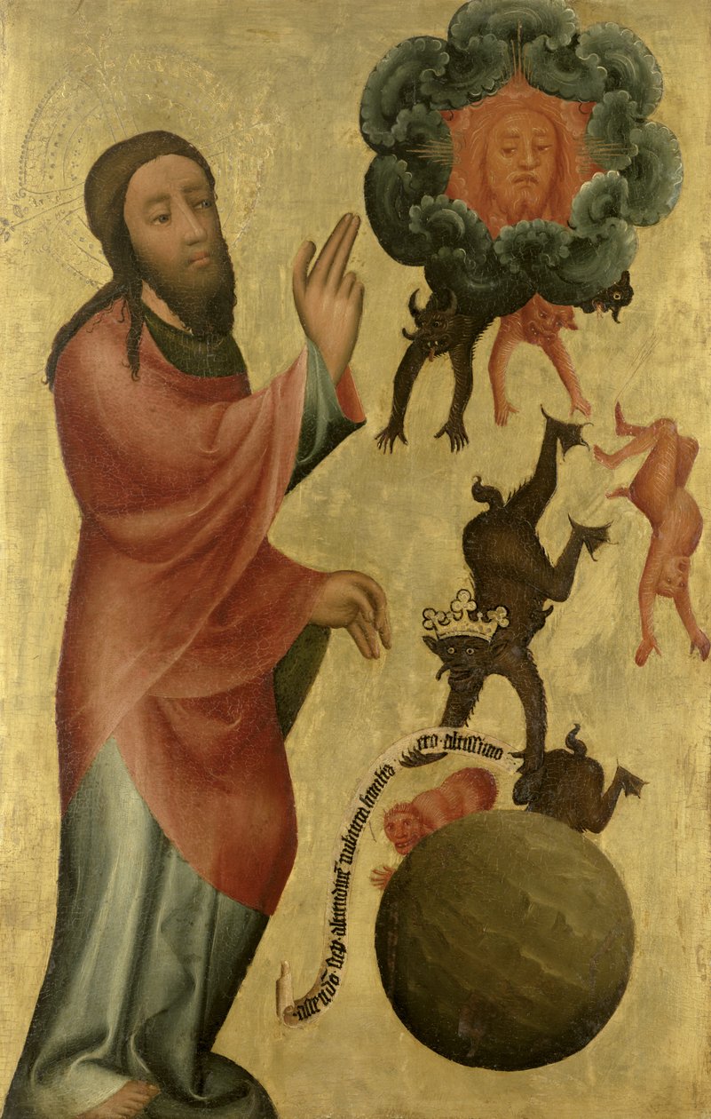 Valon jakaminen pimeydestä Hampurin Pyhän Pietarin alttarilta, Grabow-alttaritaulu, 1383 (tempera paneelissa) tekijältä Master Bertram of Minden