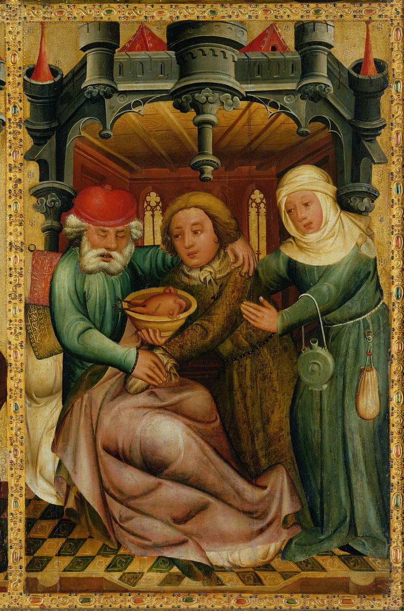 Varastettu siunaus Hampurin Pyhän Pietarin alttarilta, Grabowerin alttari, 1383 (tempera paneelissa) tekijältä Master Bertram of Minden