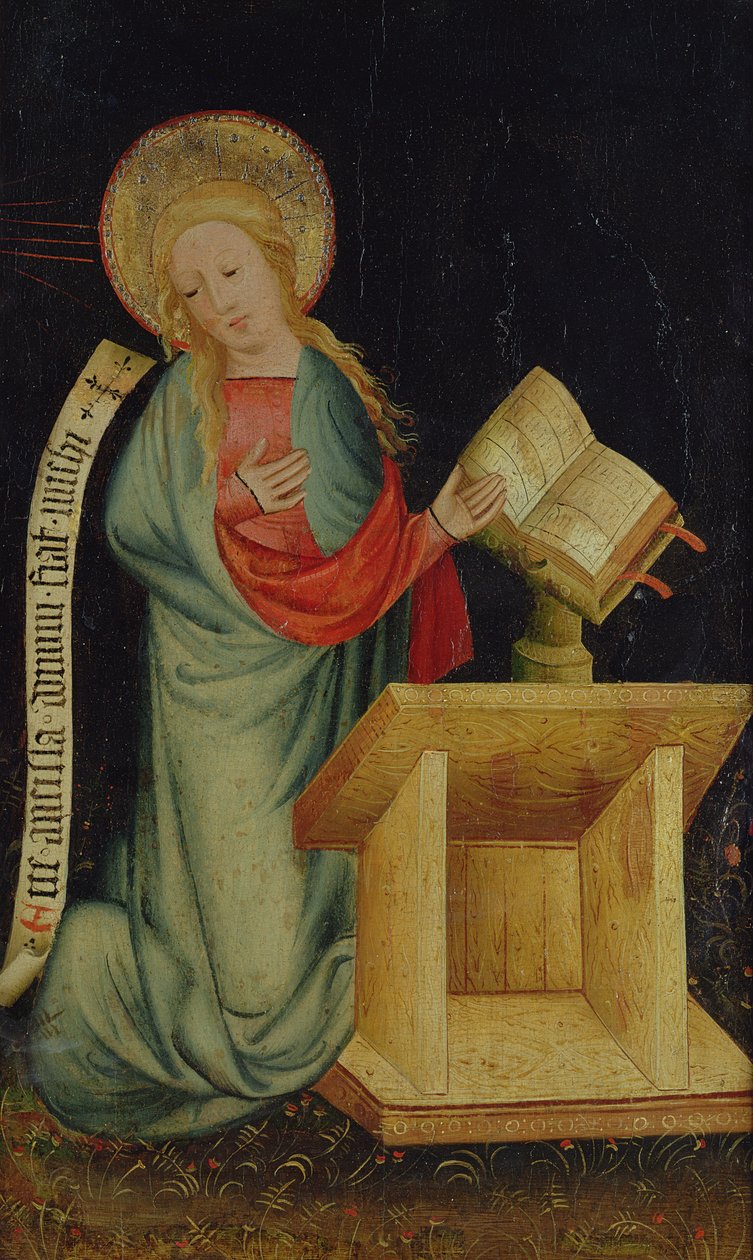 Marian ilmestyksen neitsyt, Harvesterialttarista, n. 1410 (tempera tammen päällä) (katso myös 145253 ja 145254) tekijältä Master Bertram of Minden