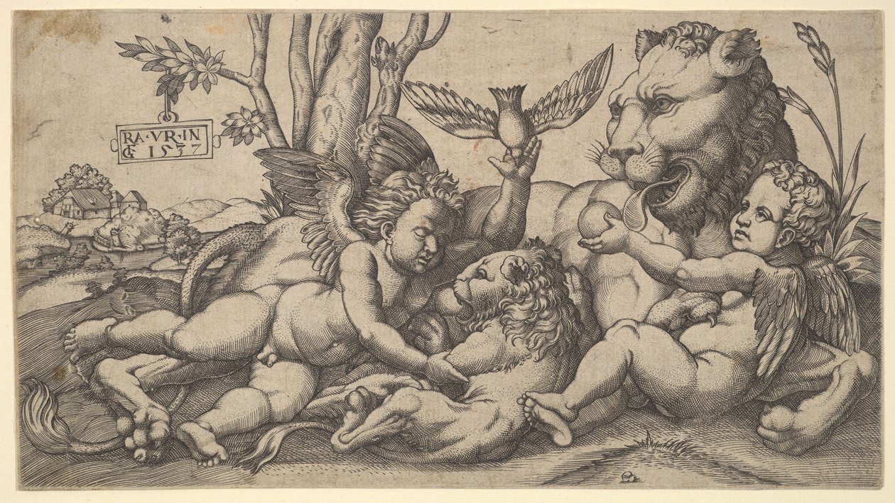 Putti ja leijonat, 1547. tekijältä Master FG