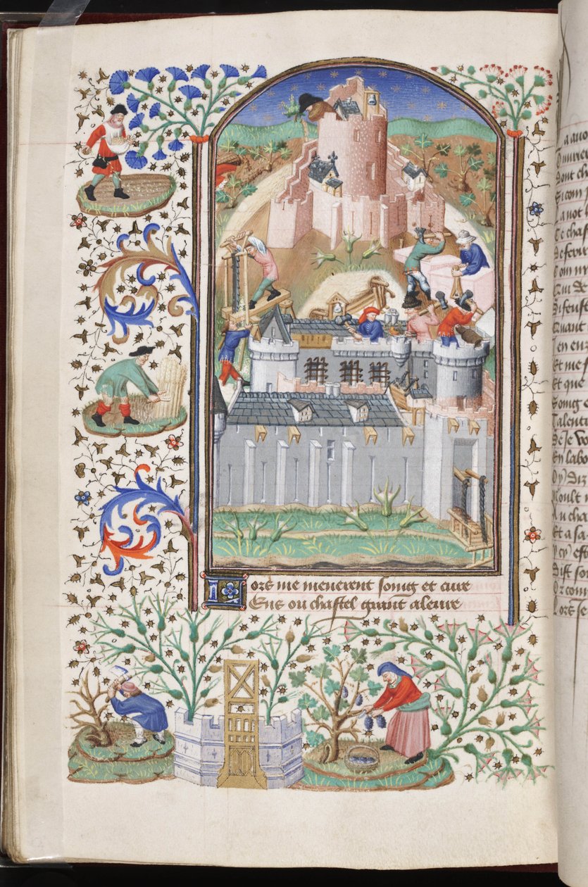Työvoiman linna, Jacques Bruyantin teoksesta La voie de Povreté ou de Richesse (Köyhyyden tai vaurauden tie), n. 1430-1440 (vellum) tekijältä Master Fastolf