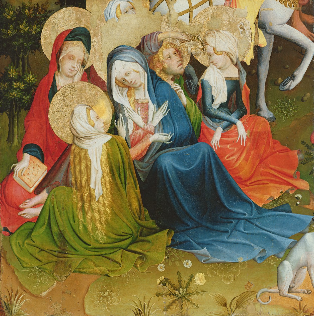 Naisten ryhmä ristiinnaulitsemisessa, paneeli St. Thomasin alttarilta Hampurin Pyhän Johanneksen kirkosta, aloitettu vuonna 1424 (tempera ja öljy paneelissa) tekijältä Master Francke