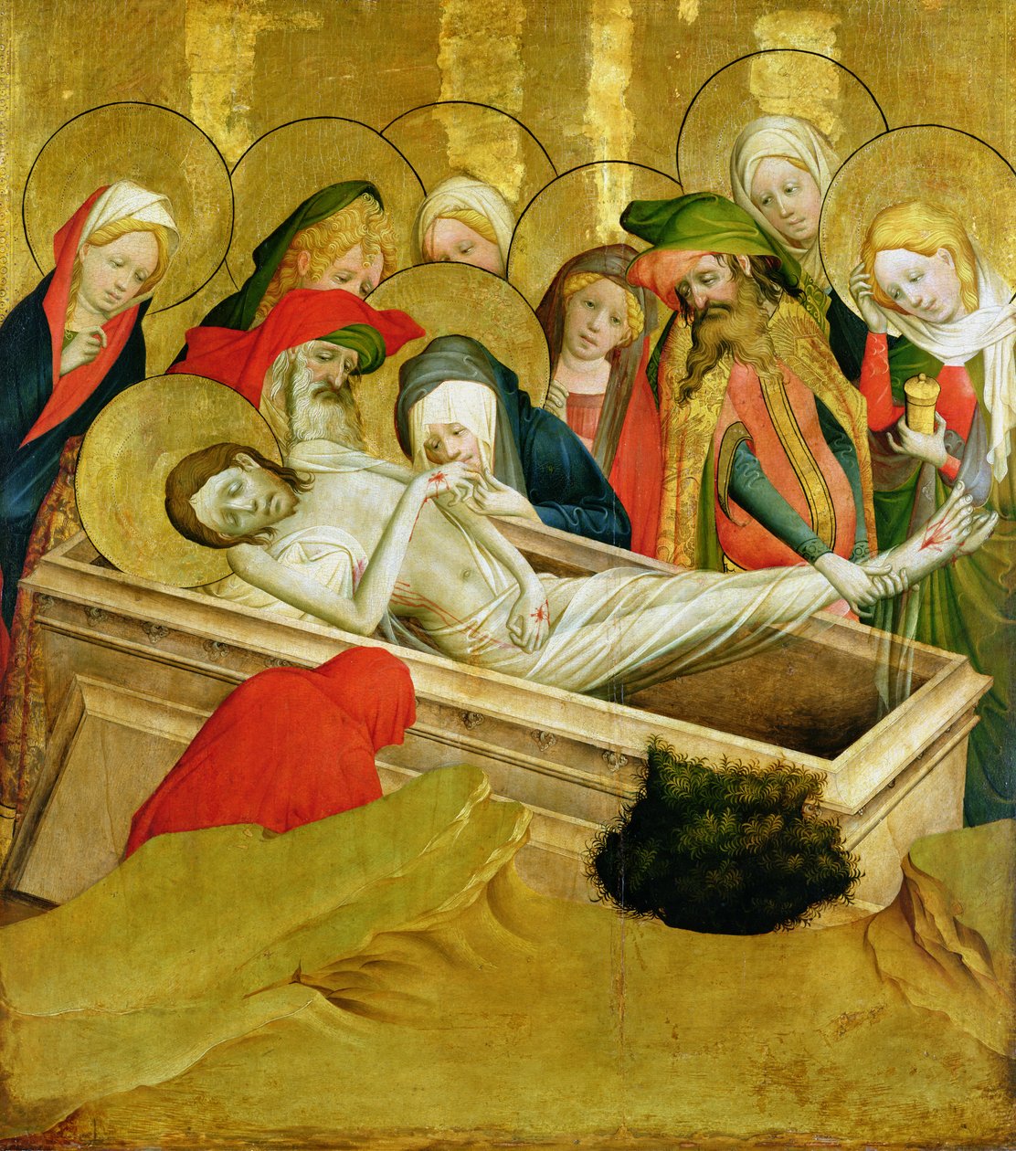 Hautaus, paneeli St. Thomasin alttarista Hampurin Pyhän Johanneksen kirkosta, alkoi vuonna 1424 (tempera ja öljy paneelissa) (katso yksityiskohdat kohdasta 144553) tekijältä Master Francke