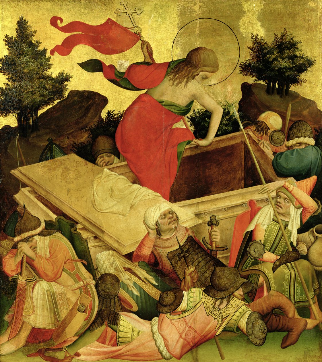 Ylösnousemus, paneeli St. Thomasin alttarista Hampurin Pyhän Johanneksen kirkosta, alkoi vuonna 1424 (tempera ja öljy paneelissa) tekijältä Master Francke
