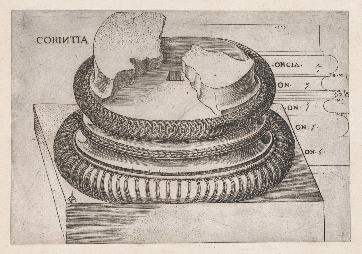 Rooman loiston peili: Korintin tukikohta Mars the Avengers -temppelistä, Rooma, ..., noin. 1537 tekijältä Master GA