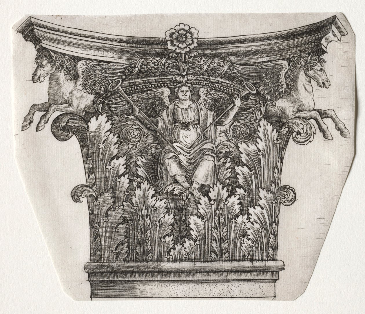 Kanta ja pääkaupunki kuuluisuuden hahmolla ja siivekkäiden hevosten pääkaupungilla, n. 1525-1550. tekijältä Master G. A. with the man