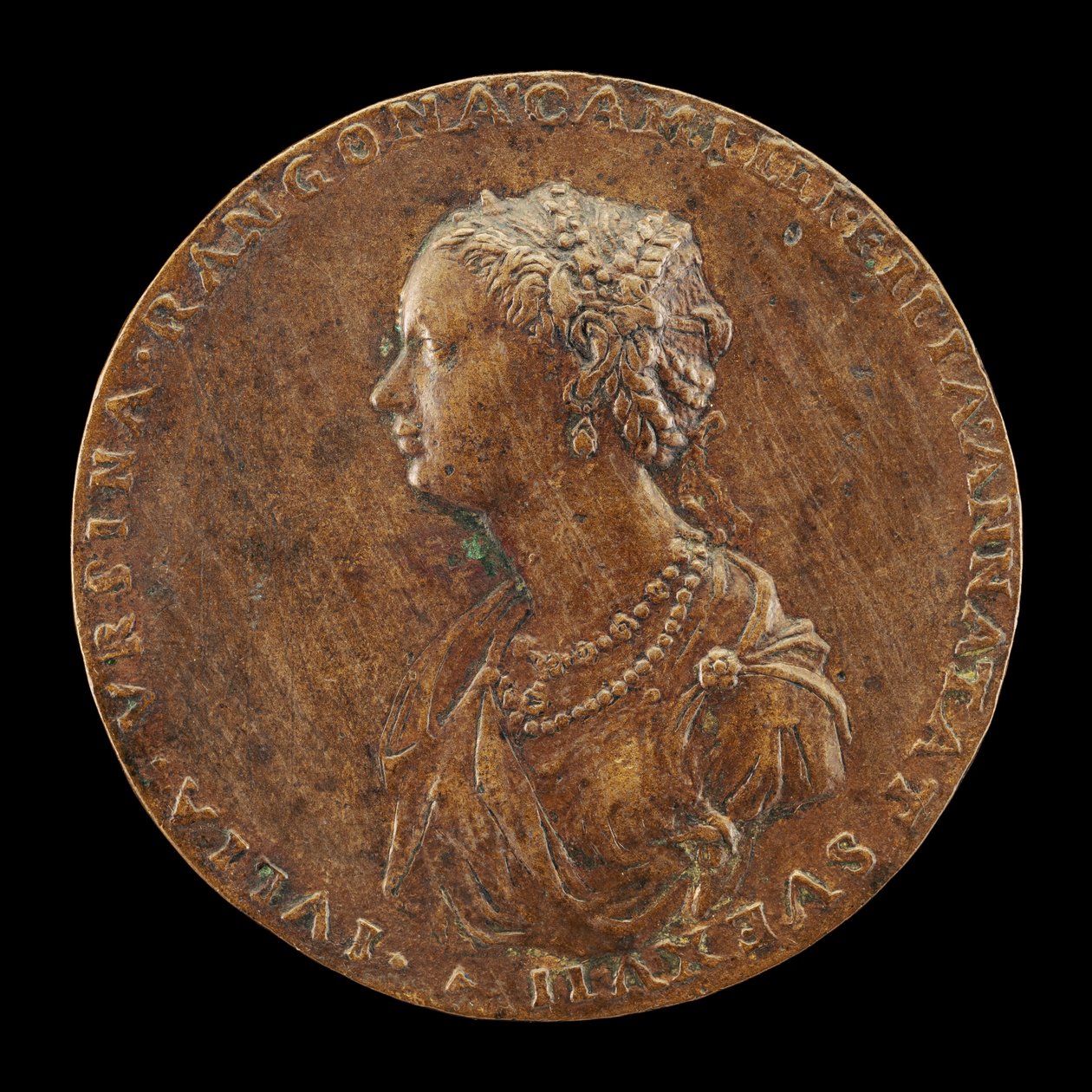 Giulia Orsini, 1537-1598, Baldassarre Rangonin vaimo c. 1554 [kannepuoli], 1554. tekijältä Master IAC. URB.