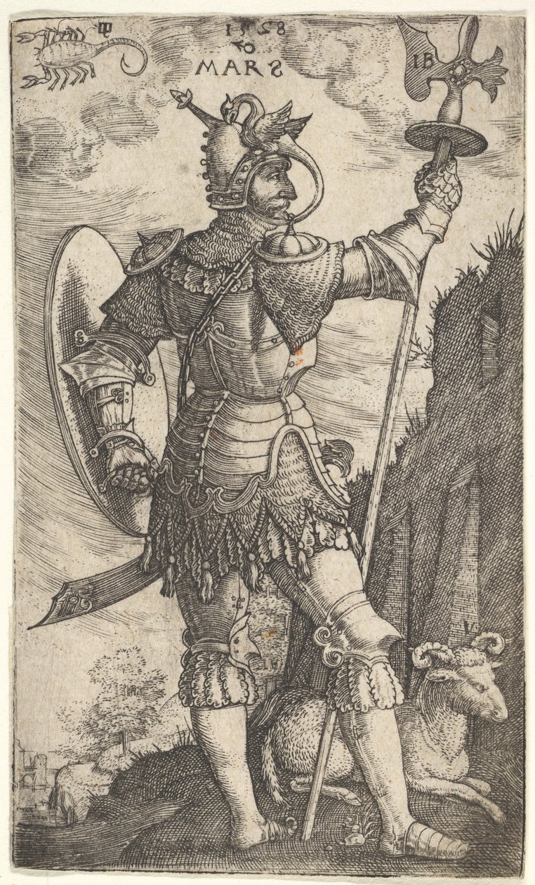 Mars teoksesta The Gods Who Presid Over the Planet, 1528. tekijältä Master I.B.