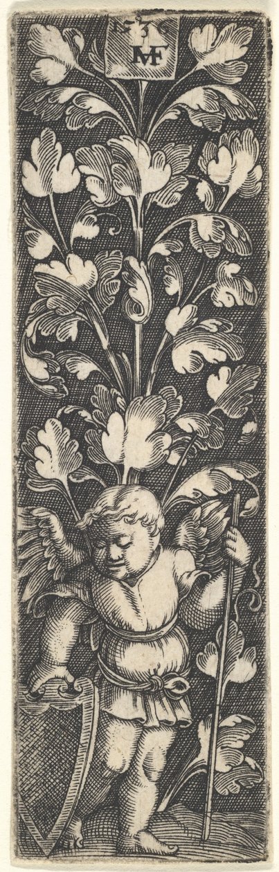 Ornamentti, jossa nero pitää kilpeä, 1536. tekijältä Master MVHF