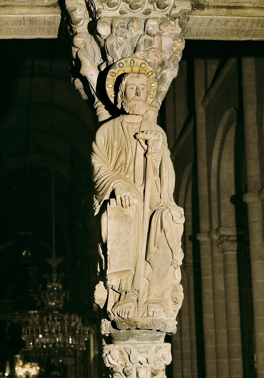 Mullion Pyhän Jaakobin hahmolla, Portico of Glory, Cathedrale Santiago de Compostela tekijältä Master Mateo