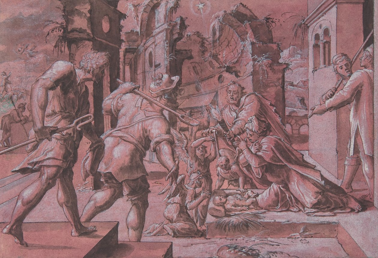 Paimenten palvonta, 1540-60. tekijältä Master Of The Liechtenstein Adoration