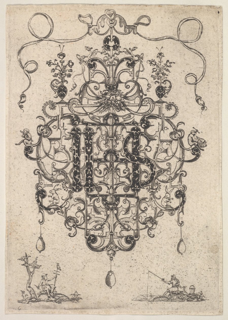 Suunnittelu riipukseen, jossa on IHS-monogrammi, 1609. tekijältä Master PRK