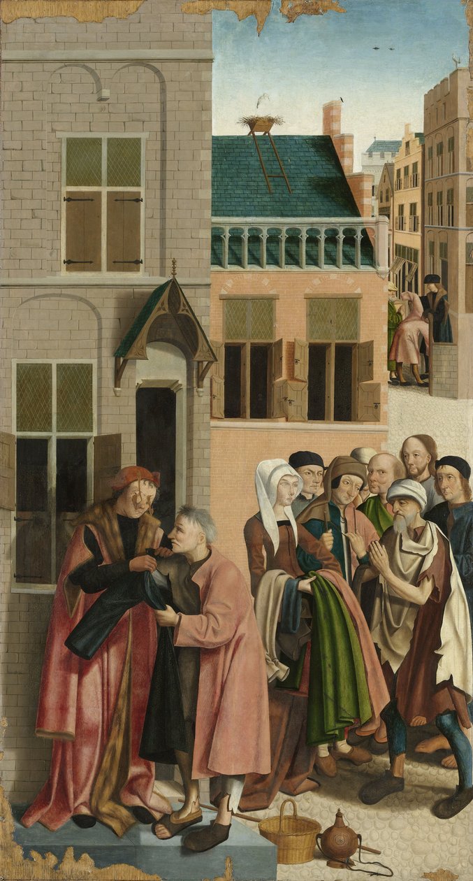Armon seitsemän teosta: Alaston pukeminen, 1504 tekijältä Master of Alkmaar