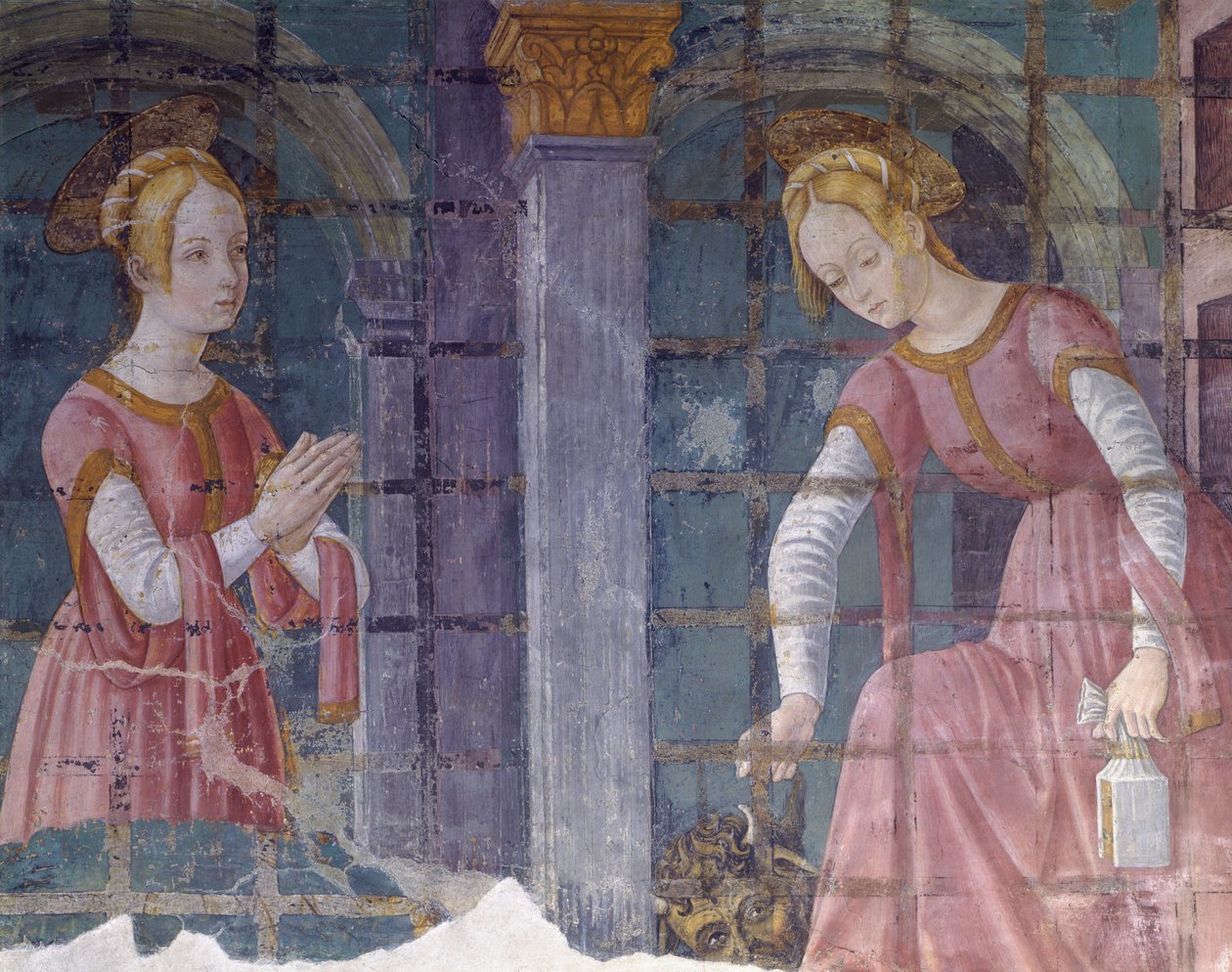 Italia, Piemonten alue, Alessandrian maakunta, fresko kappelissa Santa Maria Assuntan basilikassa tekijältä Master of Crea