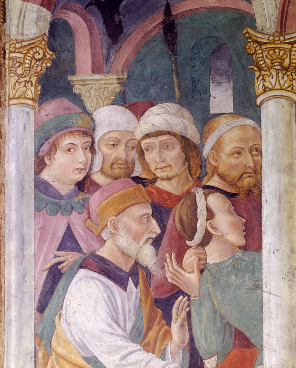 Italia, Piemonten alue, Alessandrian maakunta, fresko kappelissa Santa Maria Assuntan basilikassa tekijältä Master of Crea
